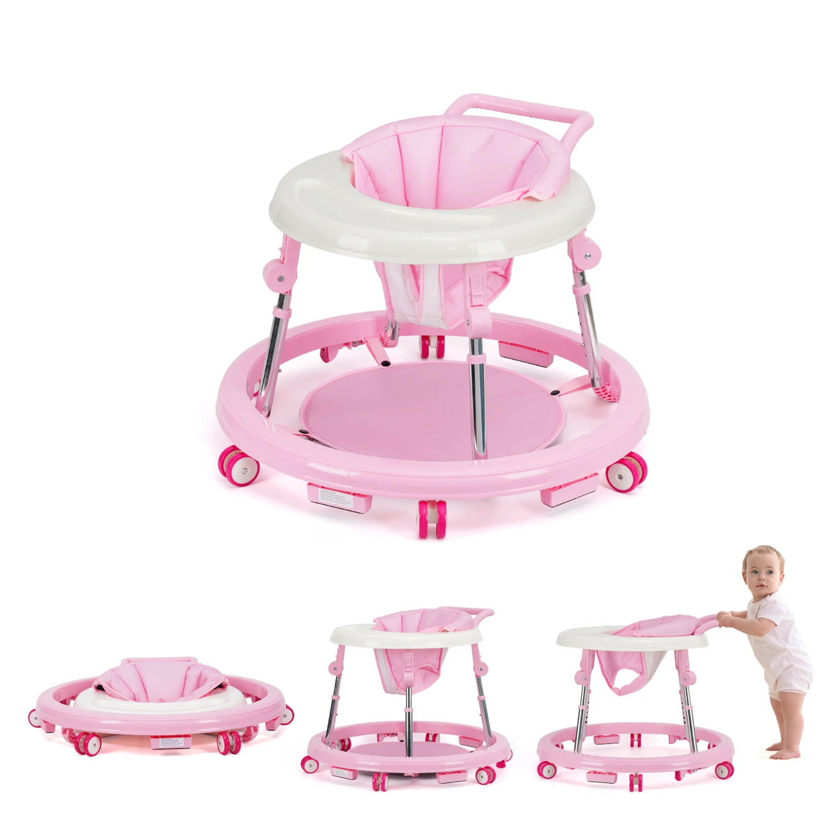 Stable Baby Walker With Adjustable Height And Foldable Activity Tray