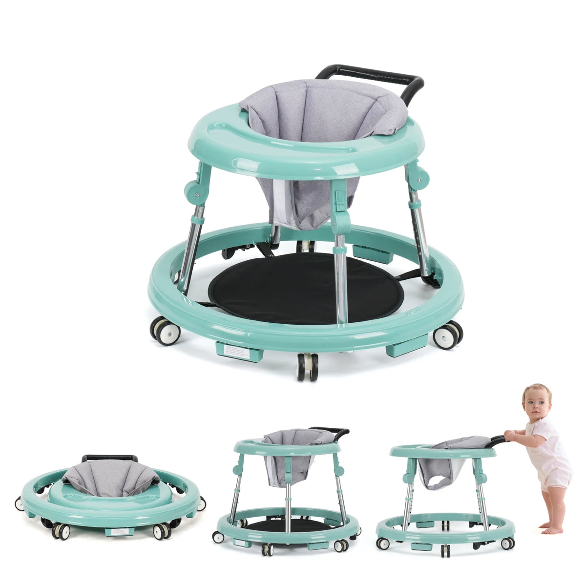Wismind Adjustable Height Foldable Baby Walker With Activity Tray