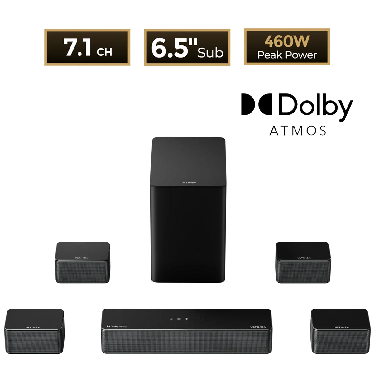 Ultimea 500W 7.1 Dolby Atmos Home Theater Soundbar Wireless Subwoofer