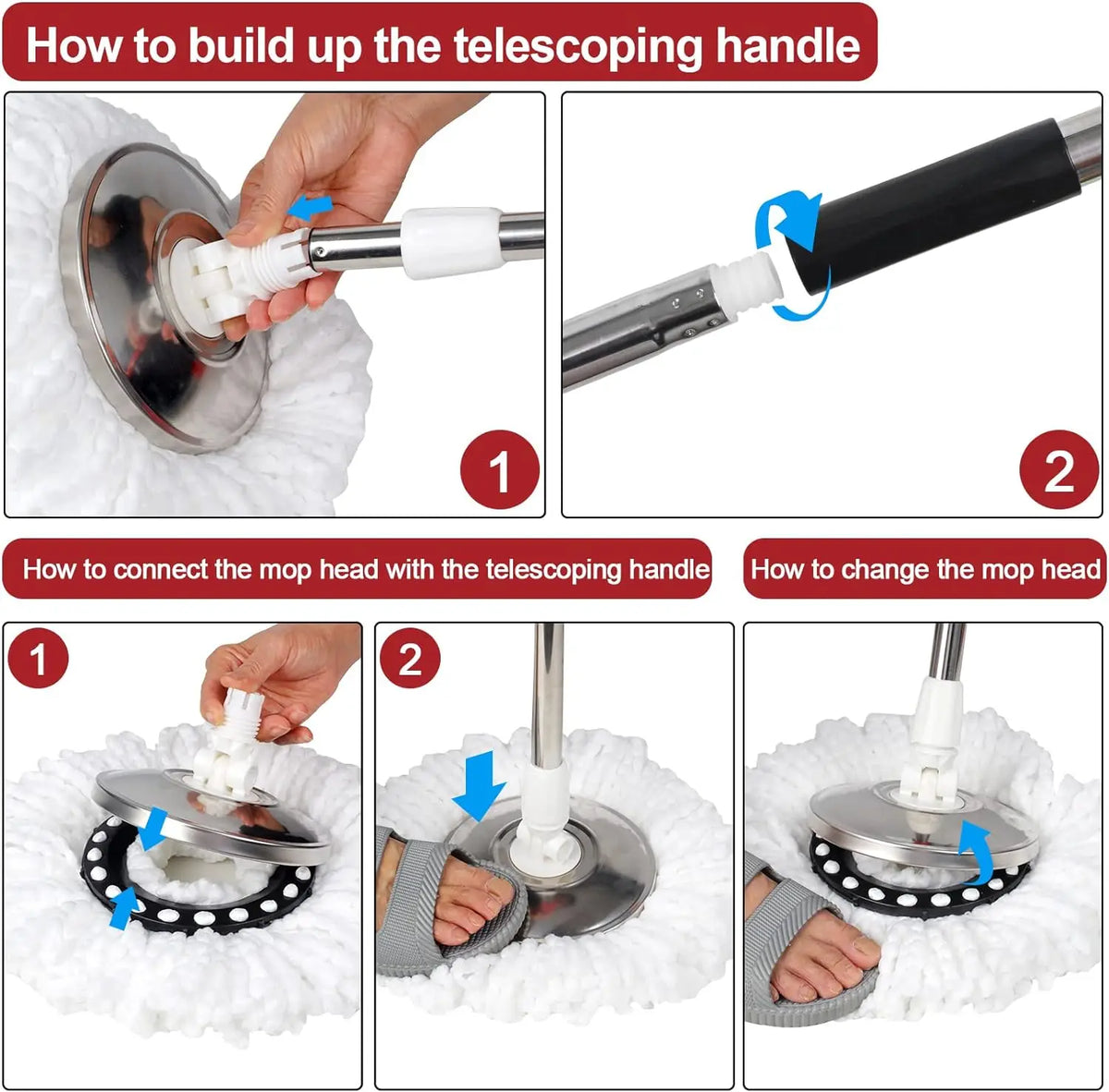 360 Spin Mop Bucket With Wring System And Microfiber Heads