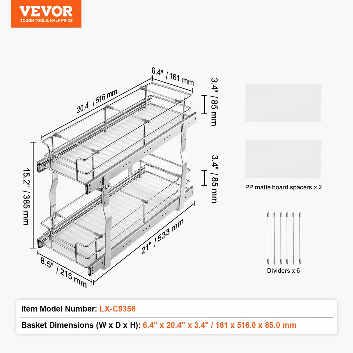 VEVOR Heavy Duty Chrome Plated Steel Pull Out Cabinet Organizer