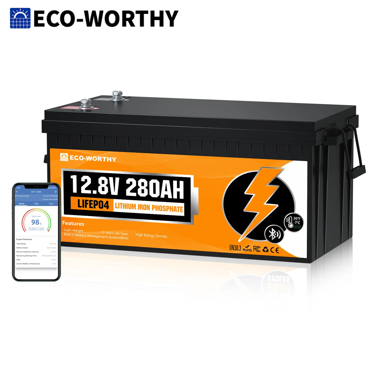 Ecoworthy 12V 280Ah LiFePO4 Deep Cycle Battery With Bluetooth