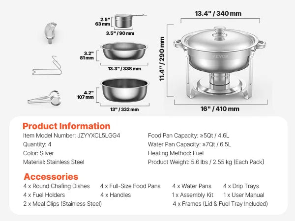 SucceBuy Stainless Steel Chafing Dish Buffet Set With Four Full Size Pans For Catering