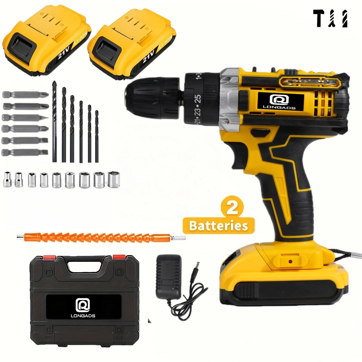 21v Cordless Drill Driver Kit With Led Light