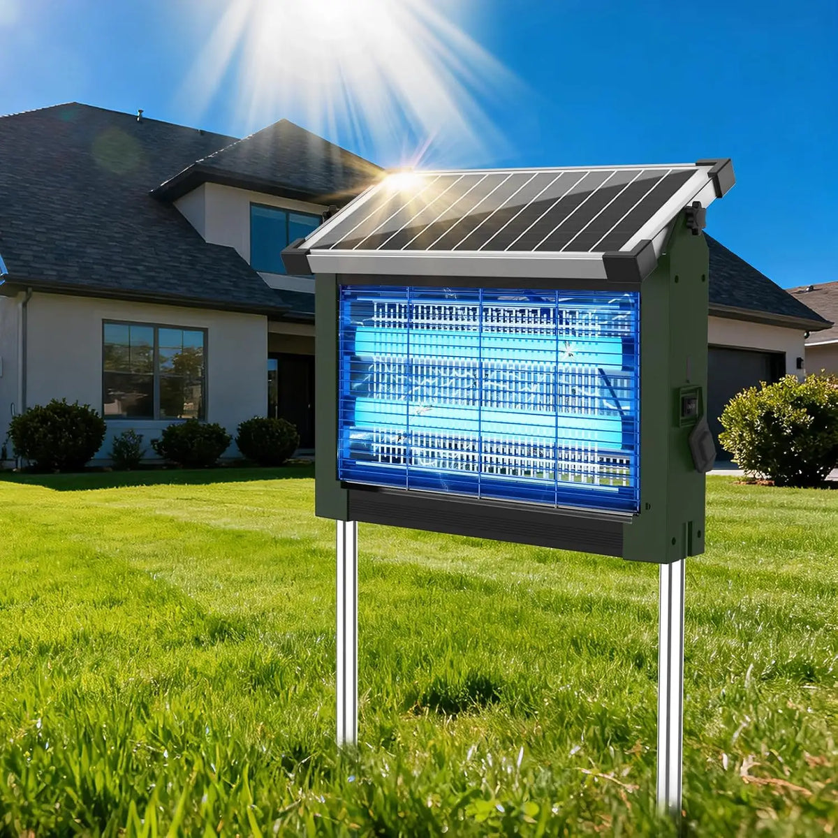 Solar Bug Zapper Outdoor Waterproof 4500V Electric Mosquito Trap Garden