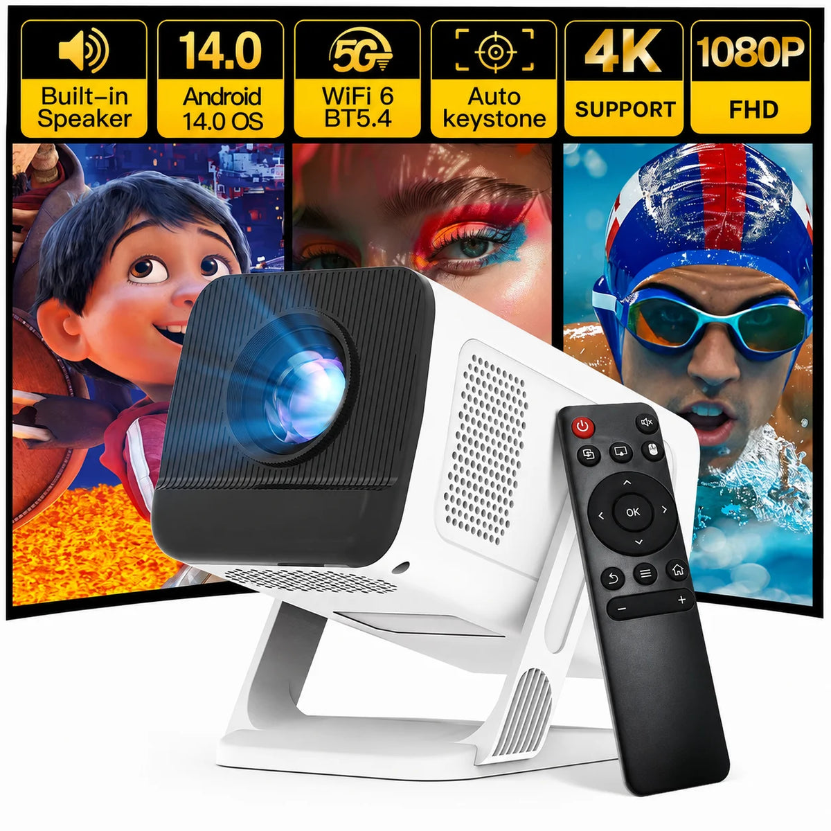 LynCast Smart Mini Projector Native 1080P With Auto Keystone