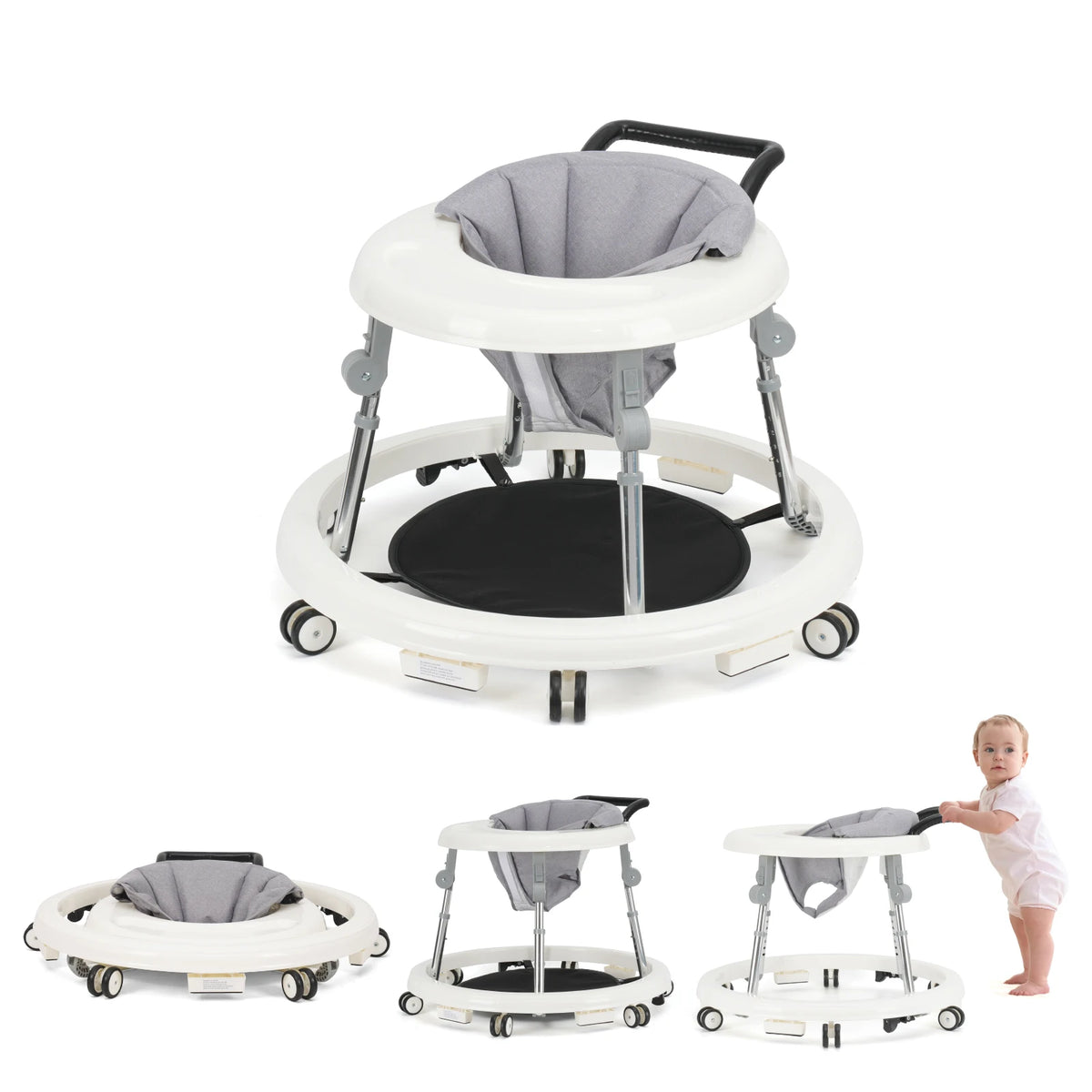 Stable Baby Walker With Adjustable Height And Foldable Activity Tray