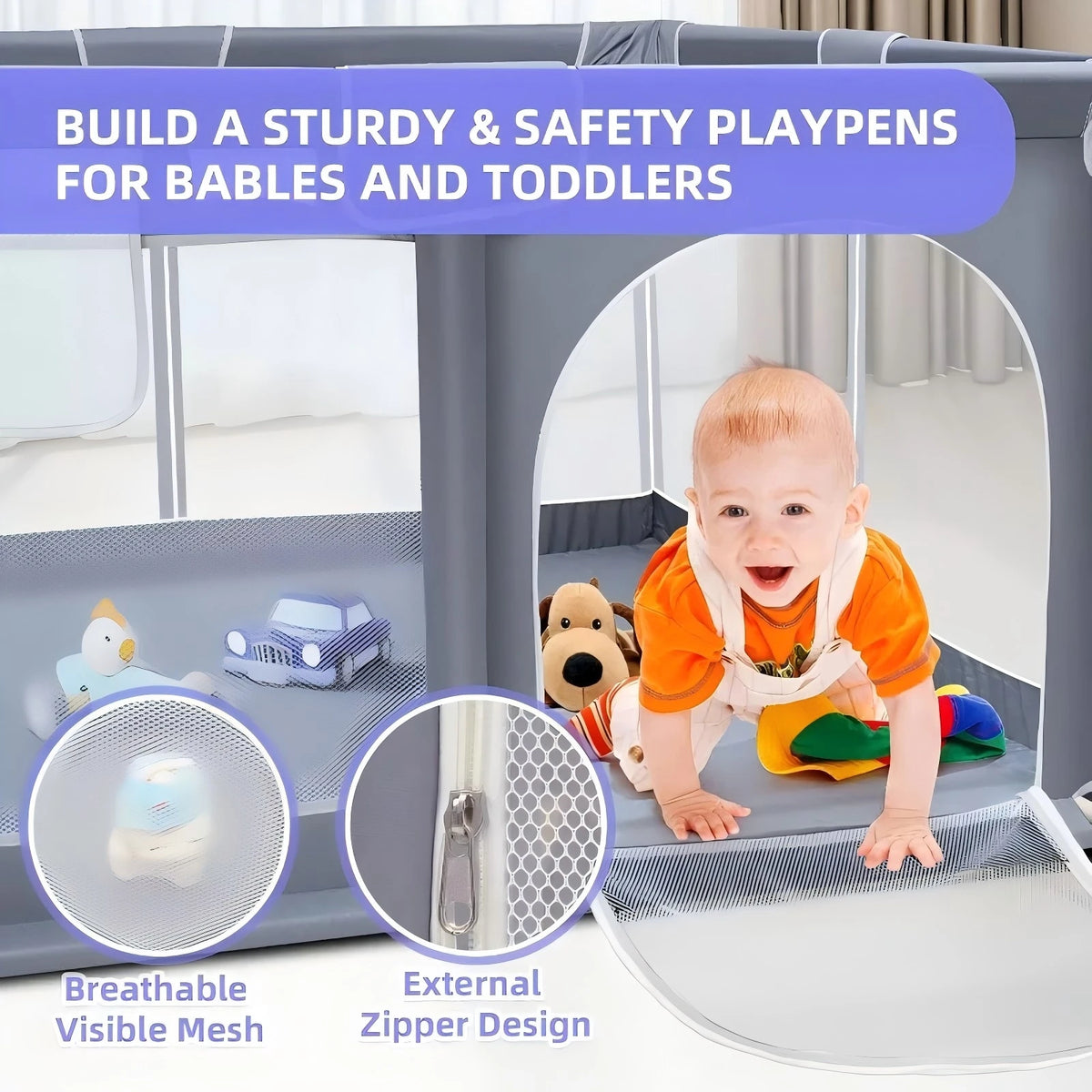 Indoor And Outdoor Baby Playpen With Breathable Mesh Walls