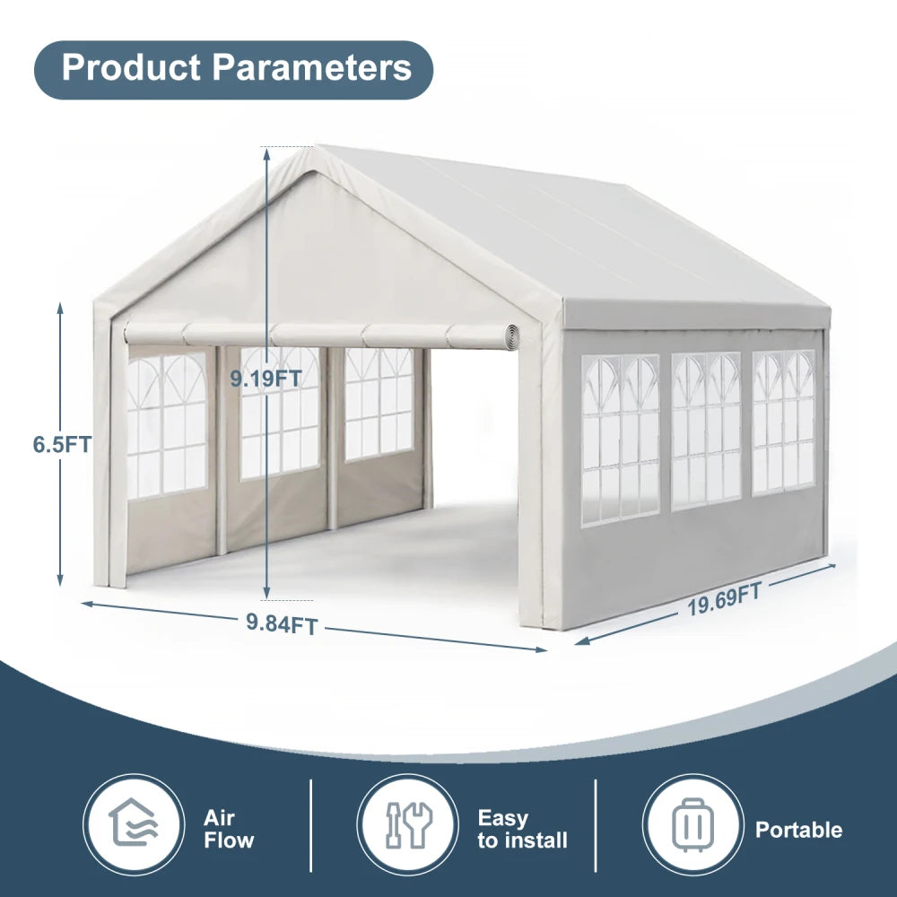 10x20 Heavy Duty Waterproof Anti UV Carport Canopy With Sidewalls