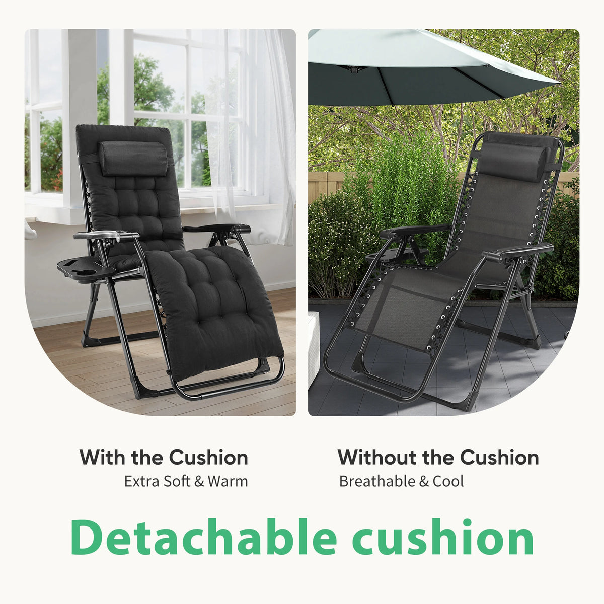 JHK Zero Gravity Recliner Folding Lounge With Cup Holder Cushion