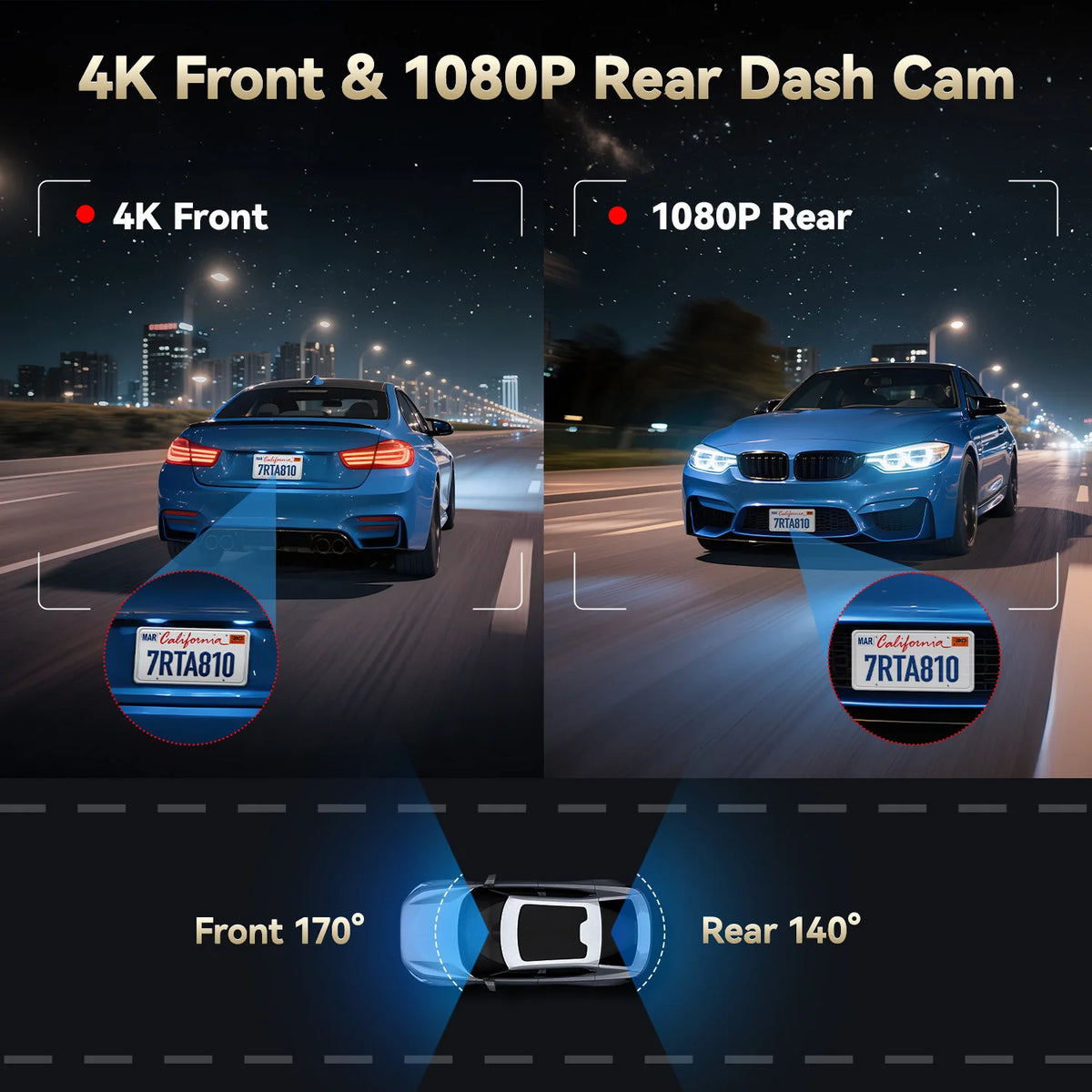 Redtiger 4K Front And Rear Dash Camera With Wifi Gps