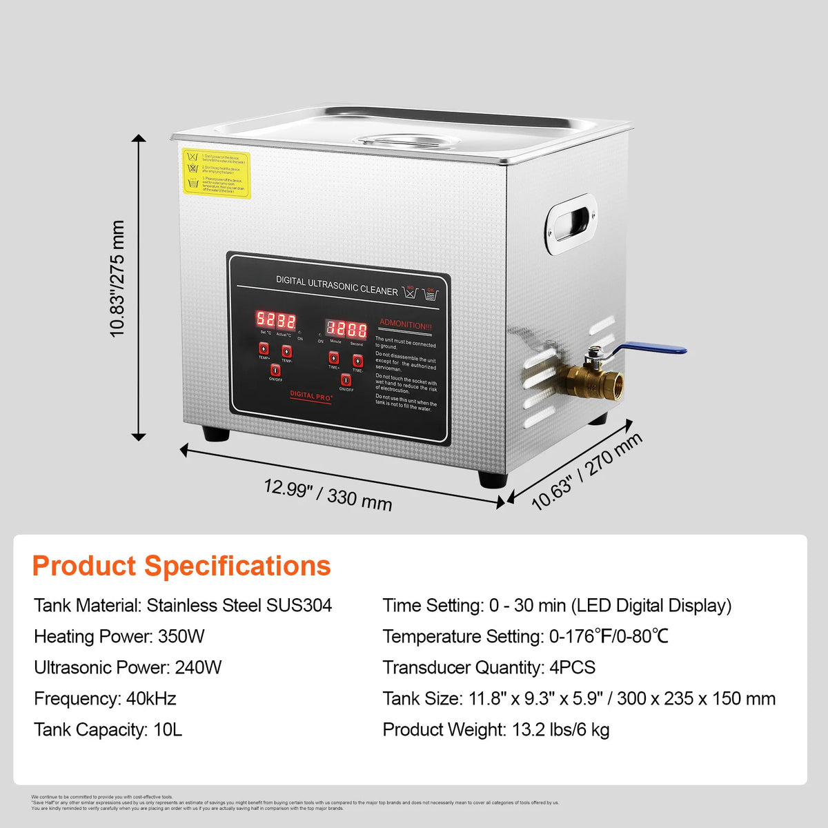 Succebuy Stainless Steel Ultrasonic Cleaner Portable Cleaning Machine For Home