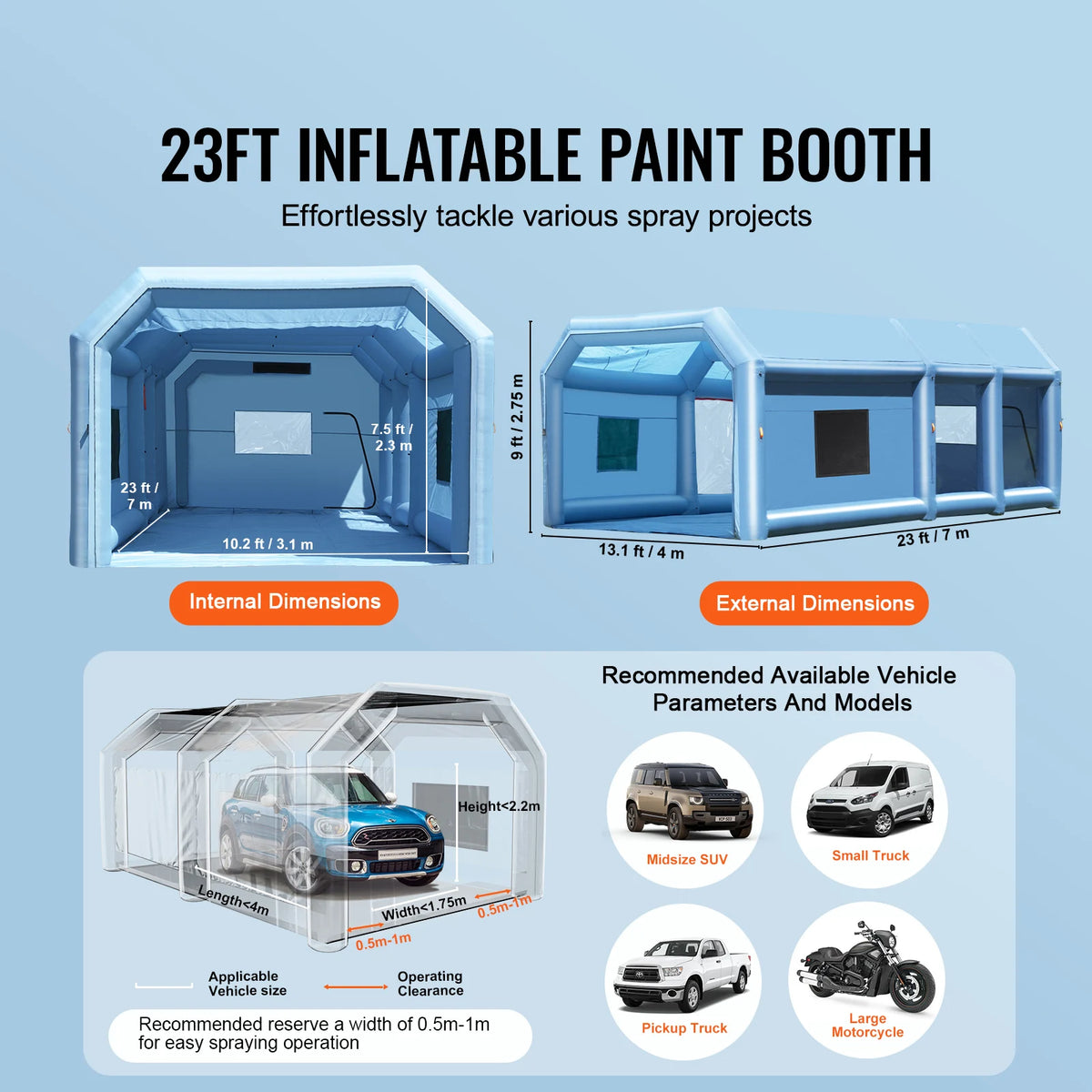 SucceBuy Portable Inflatable Car Paint Spray Booth With Blower