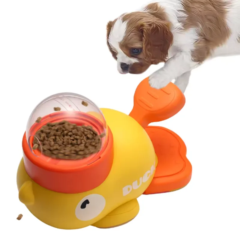 Yellow Duck Interactive Dog Feeder With Puzzle Toy Design And Anti Slip Base