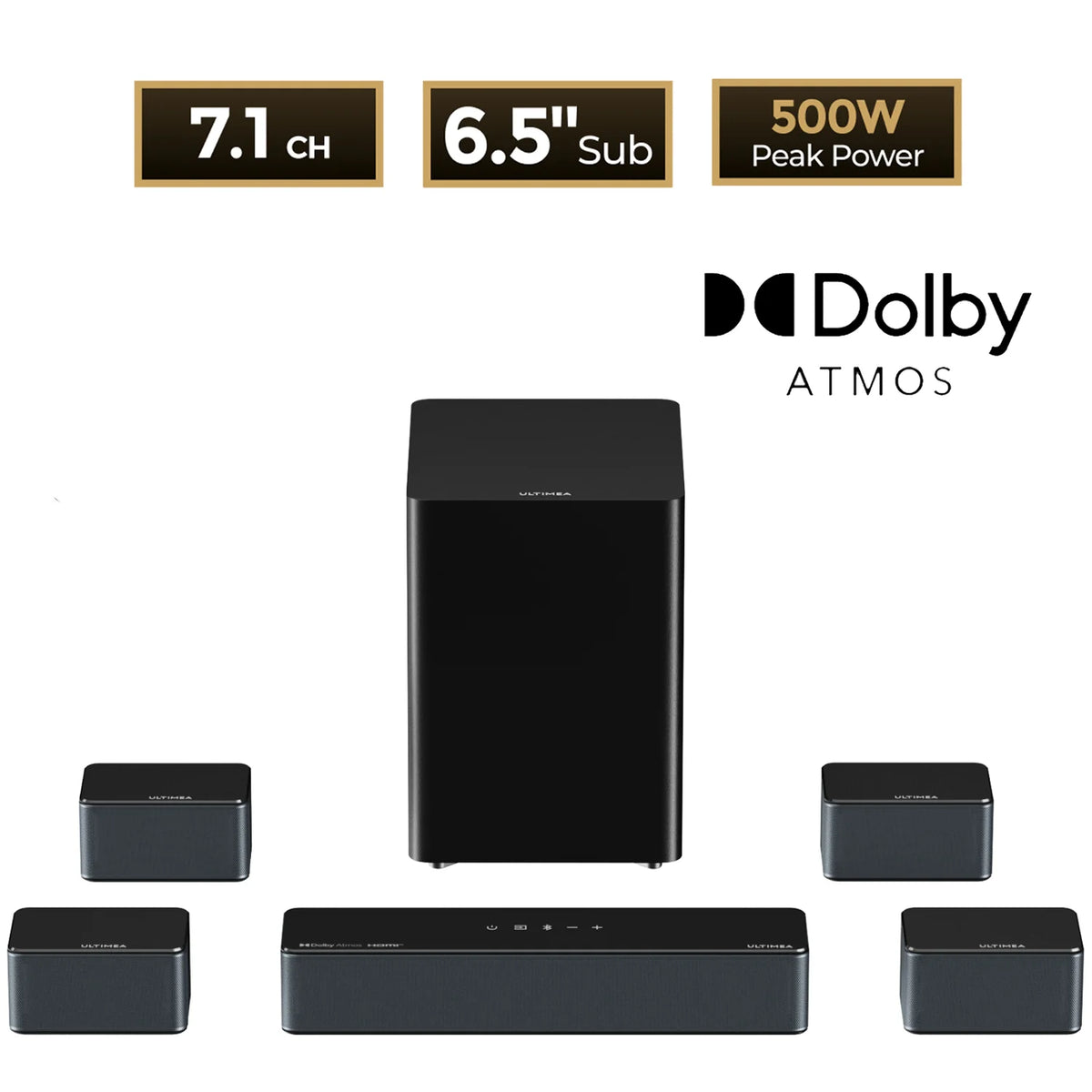 Ultimea 500W 7.1 Dolby Atmos Home Theater Soundbar Wireless Subwoofer