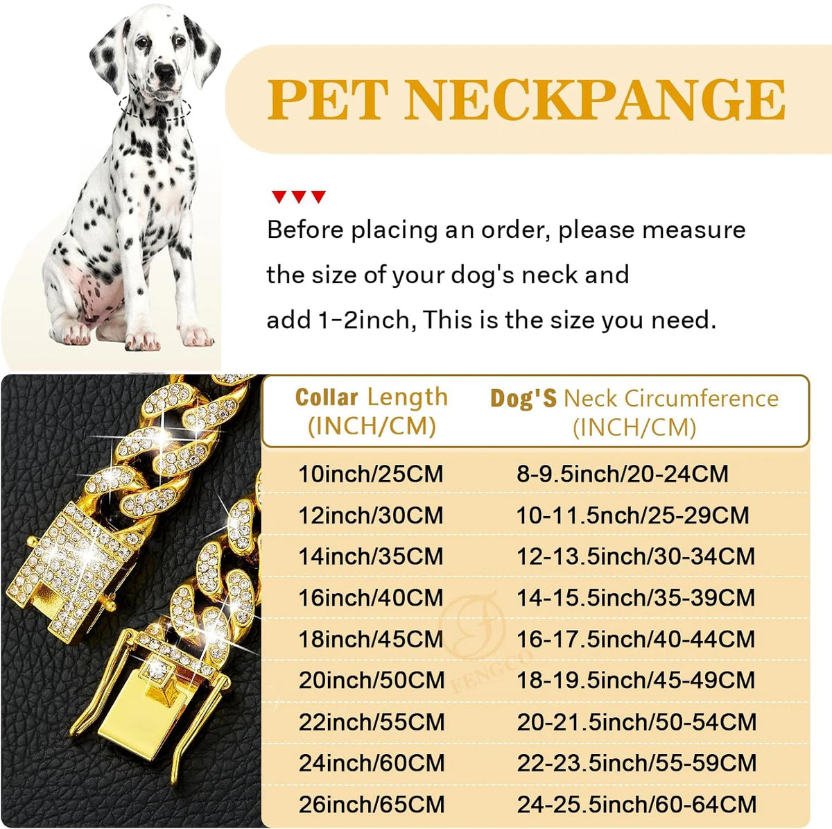 Luxury Gold Metal Dog Chain Collar Stainless Steel
