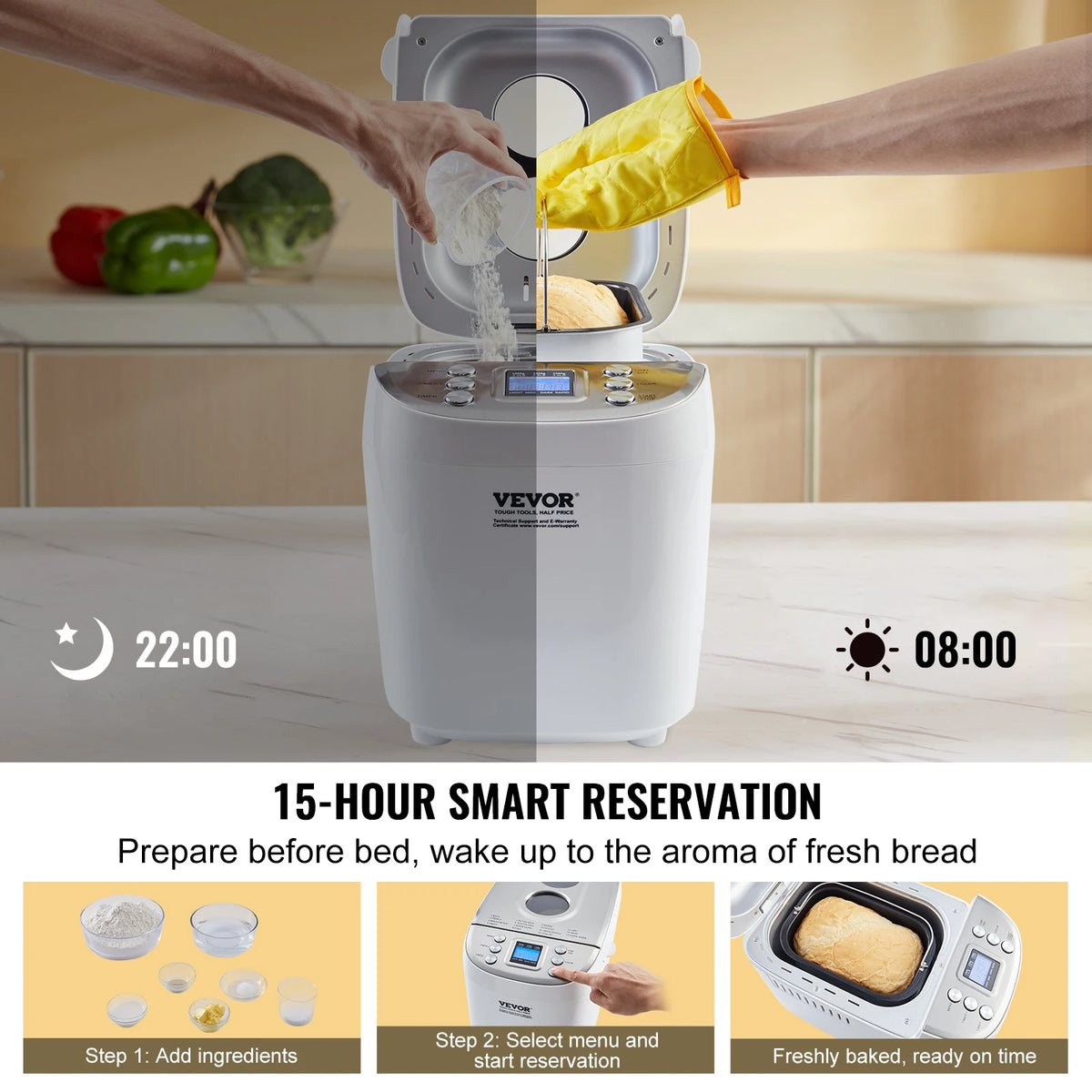 SucceBuy 15 In 1 Automatic Bread Maker With Nonstick Ceramic Pan