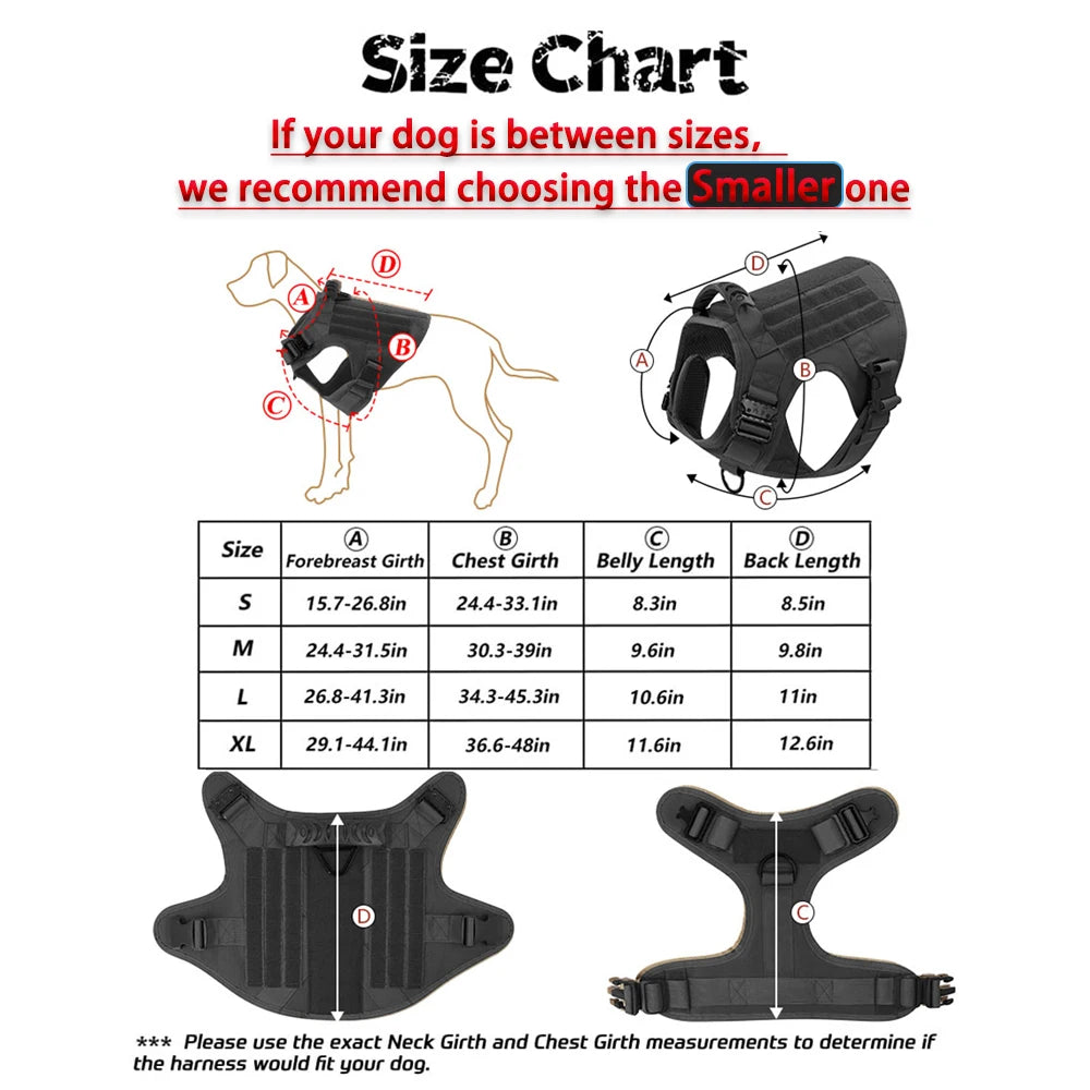 Nylon Tactical Dog Harness With Molle Pouches For Large Breeds