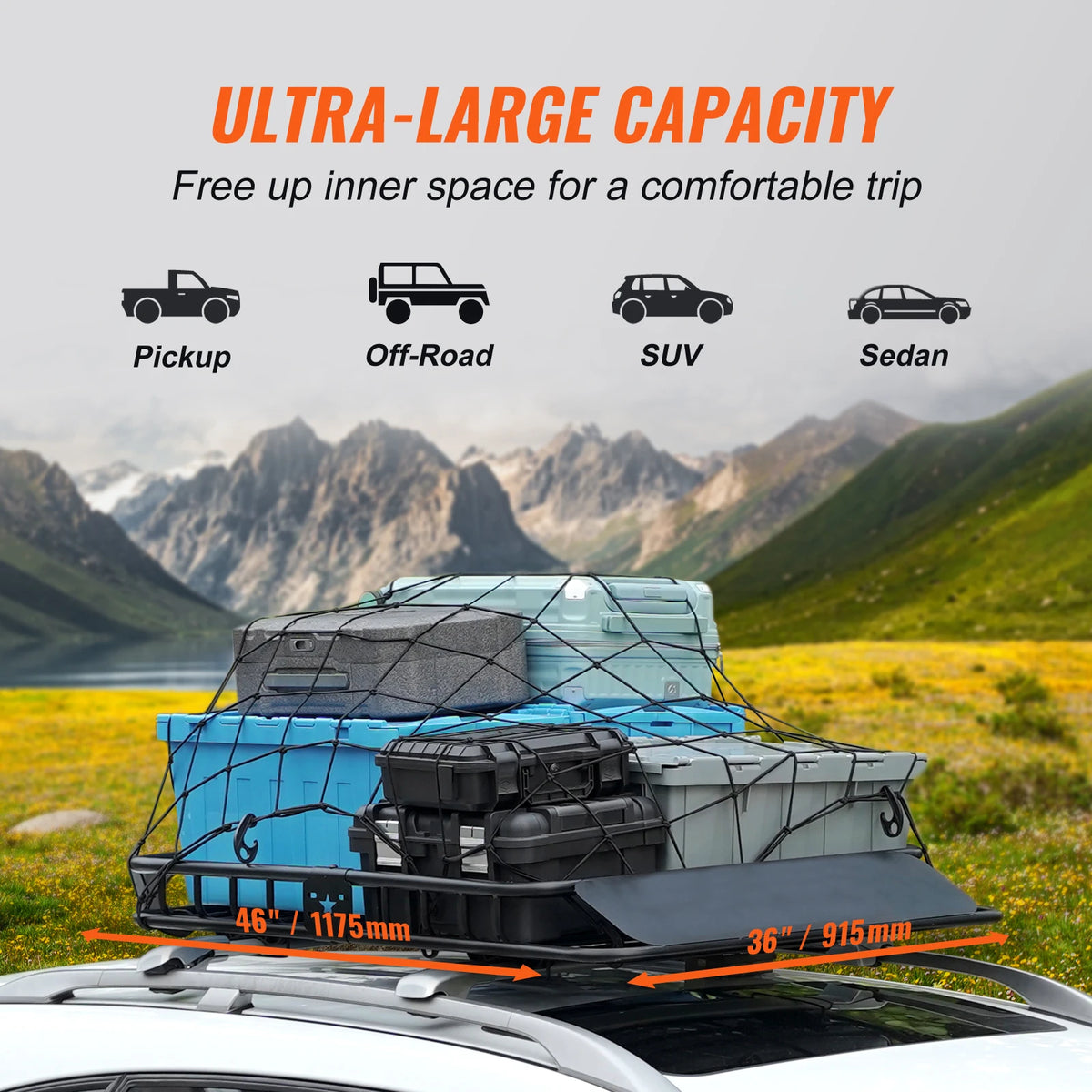 SucceBuy Heavy Duty Roof Rack Cargo Basket For Cars