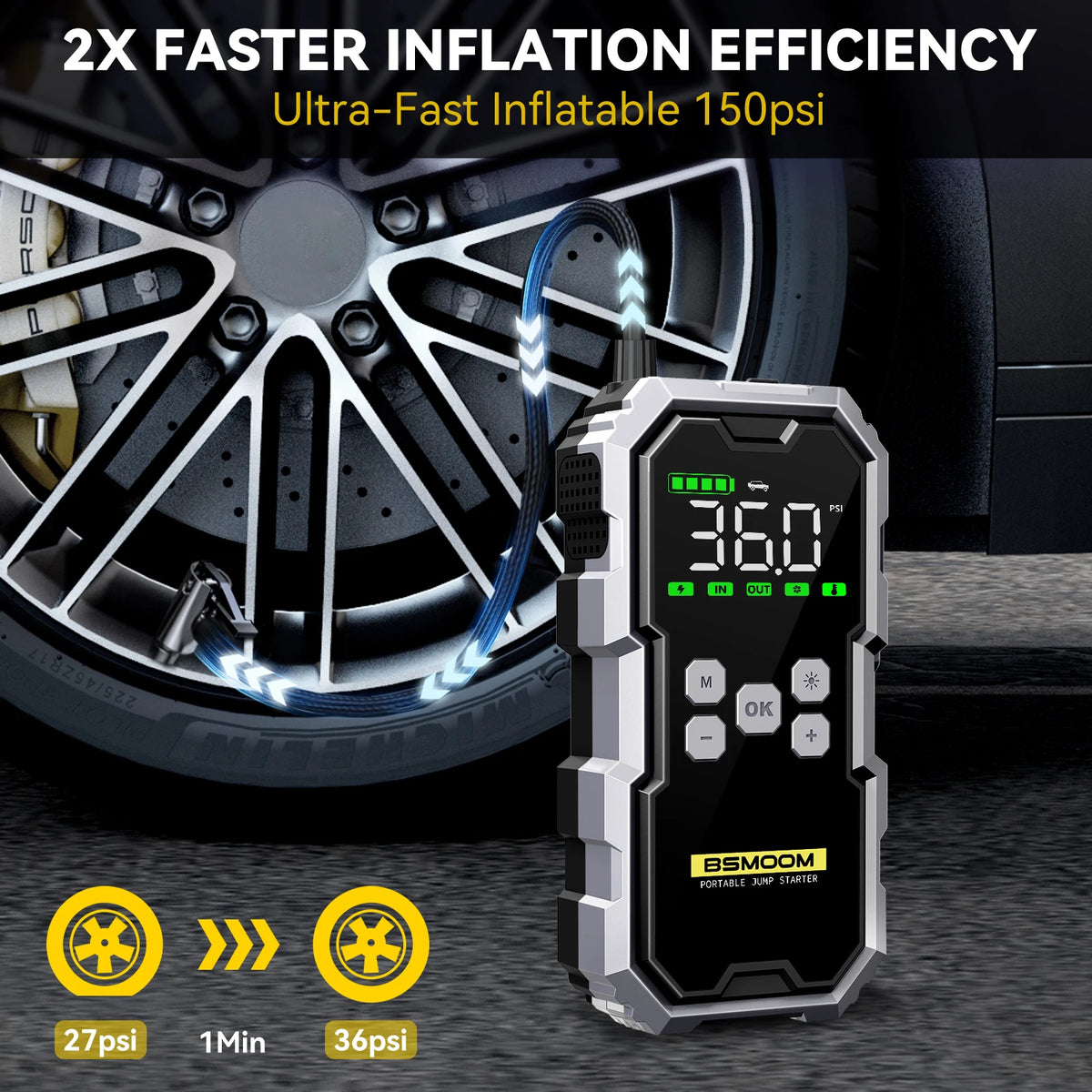 Biuble Portable 12V Car Jump Starter Air Compressor Power Bank