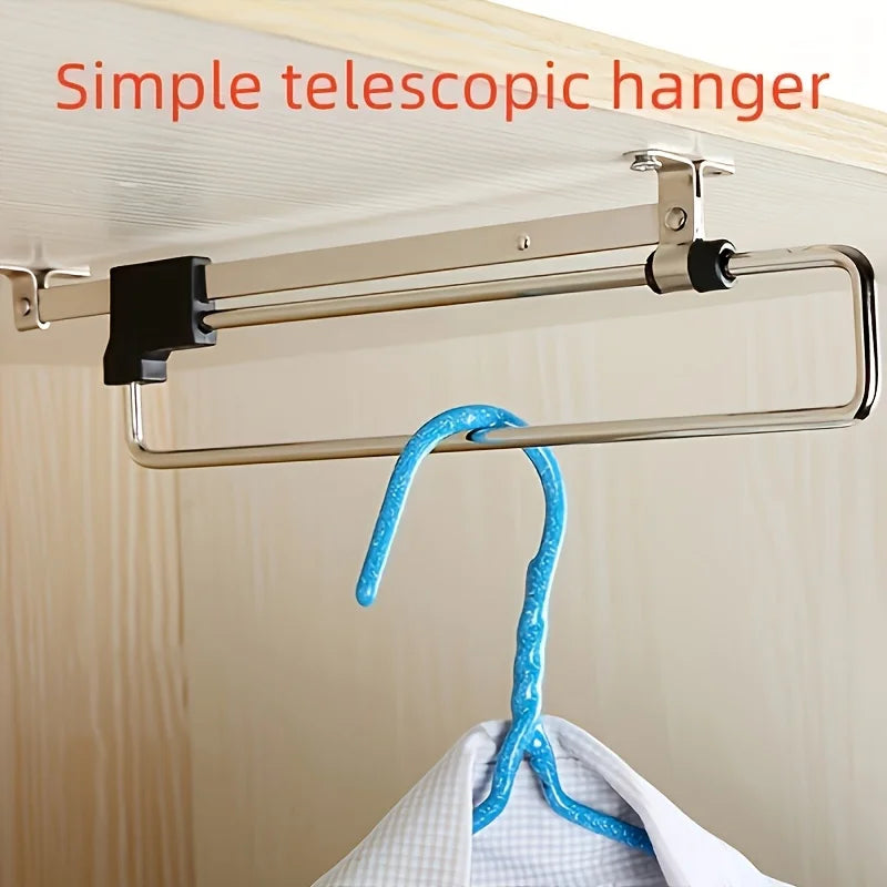Foldable Adjustable Metal Clothes Storage Rod Hanging Rail Wardrobe Organizer