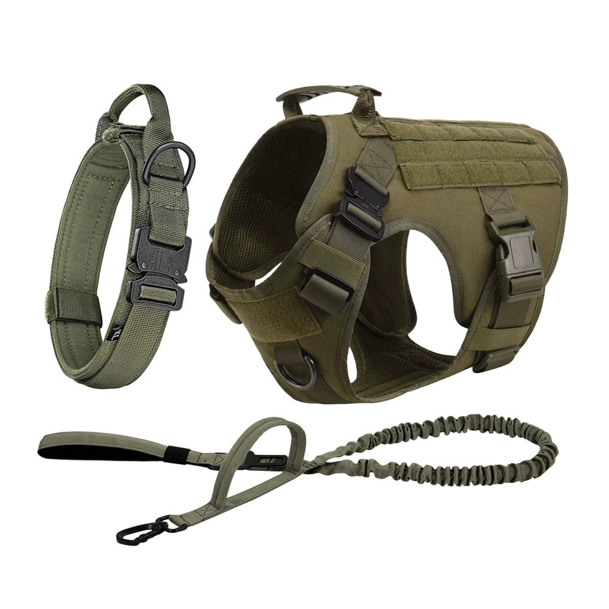 Nylon Tactical Dog Harness With Molle Pouches For Large Breeds
