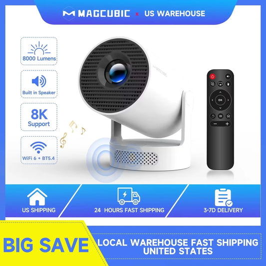 Magcubic Projector 8000 Lumens Android 14 Wifi Bluetooth Home Theater
