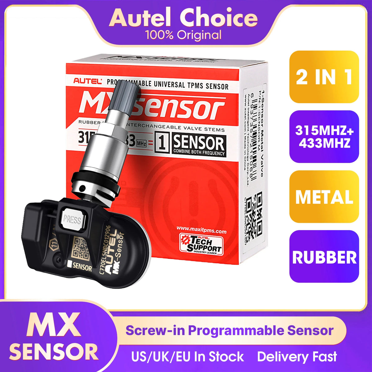 Autel TPMS MX Sensor 315MHz 433MHz 2in1 Programmable Automotive Tool