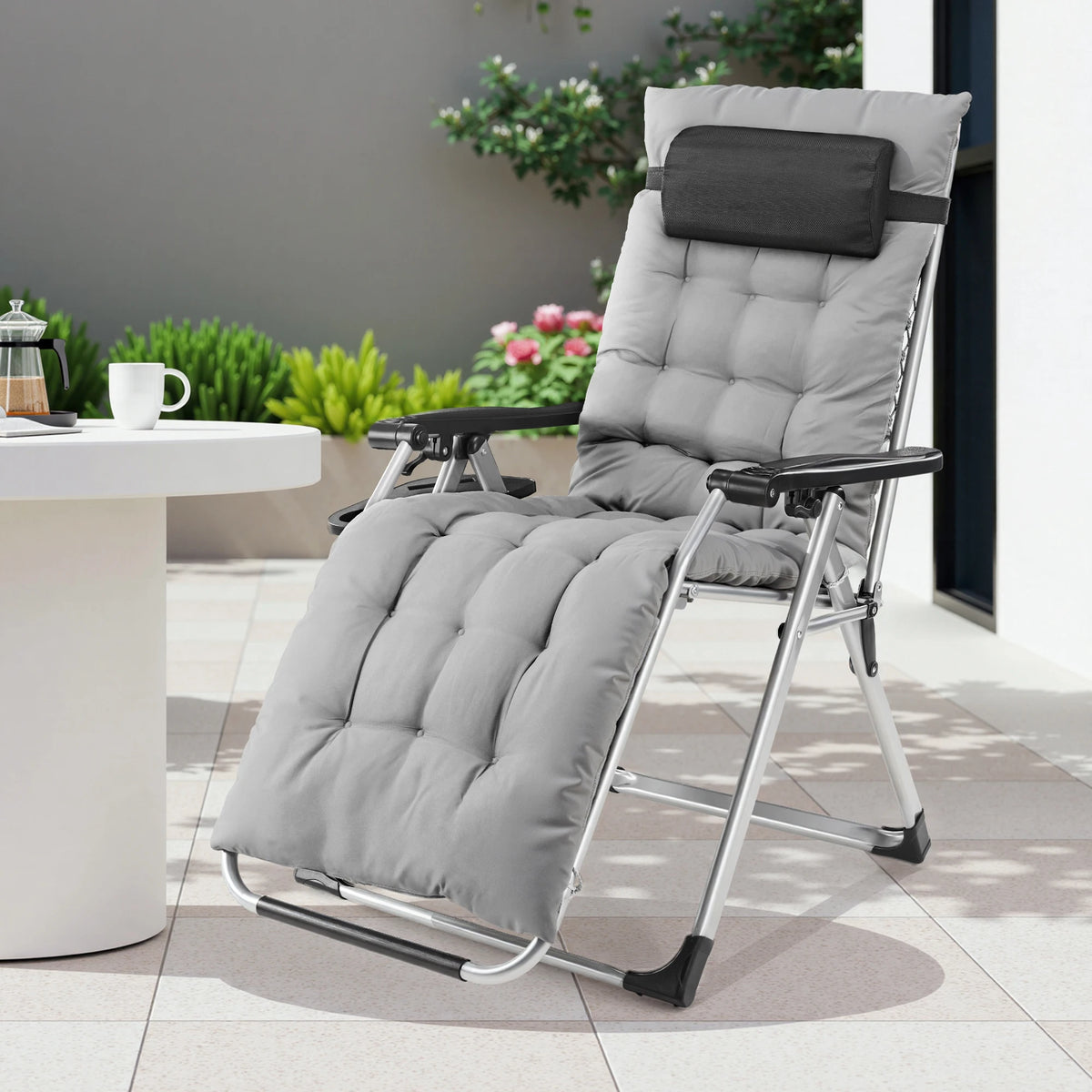 JHK Zero Gravity Recliner Folding Lounge With Cup Holder Cushion