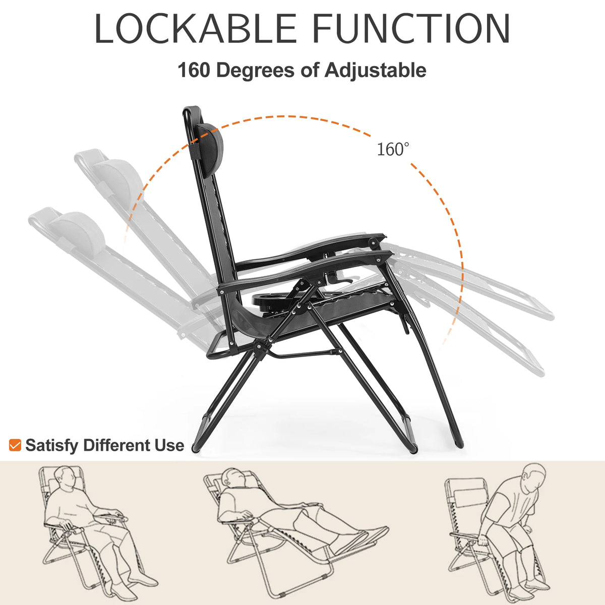 JHK Zero Gravity Portable Recliner Outdoor Lounge Chair With Pillow