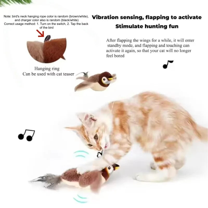 Interactive Flapping Bird Plush Battery Operated Cat Toy