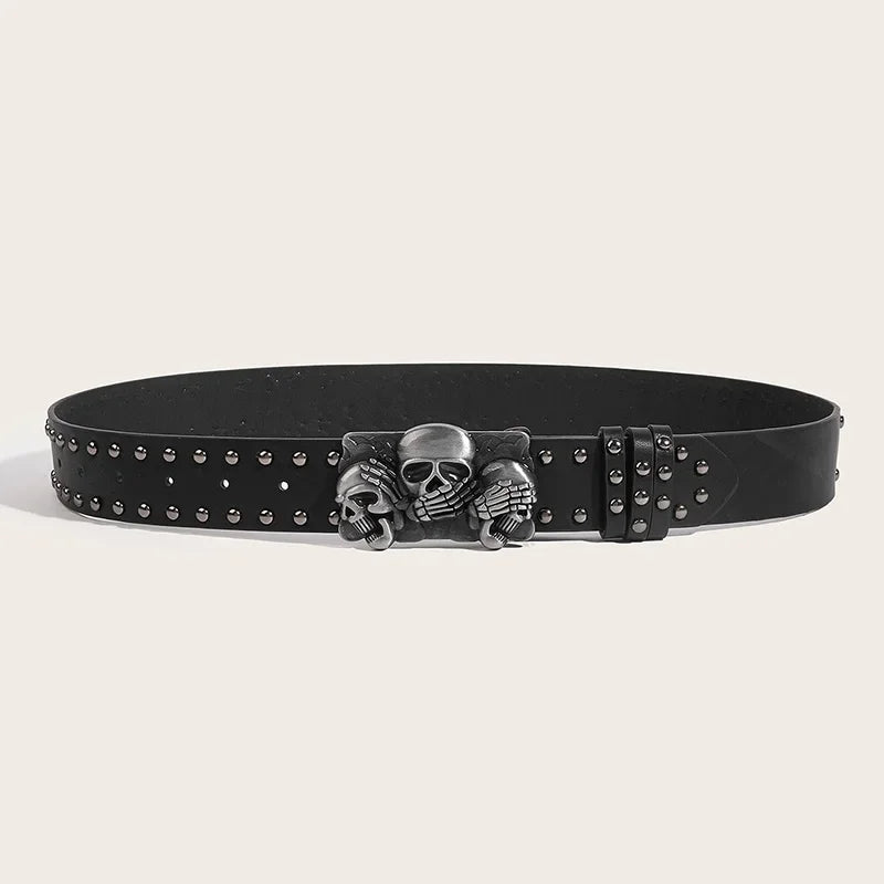 Luxury Punk Gothic Skull Rivet Leather Belt Men Women Unisex