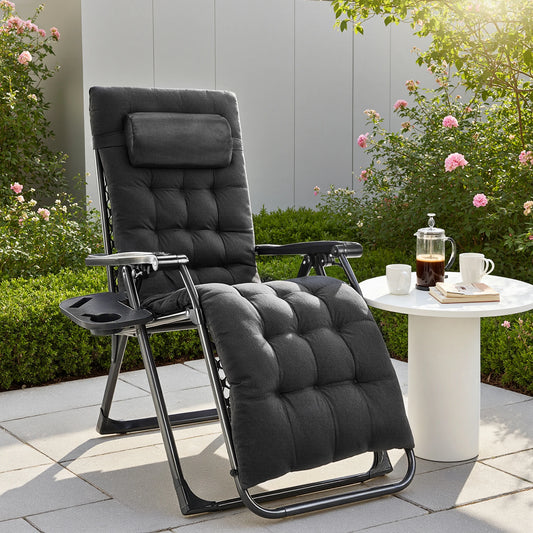 JHK Zero Gravity Recliner Folding Lounge With Cup Holder Cushion