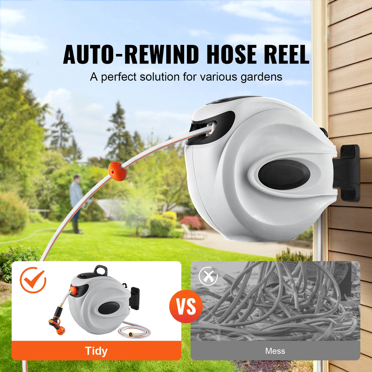 SucceBuy Retractable Garden Water Hose Reel With Nozzle