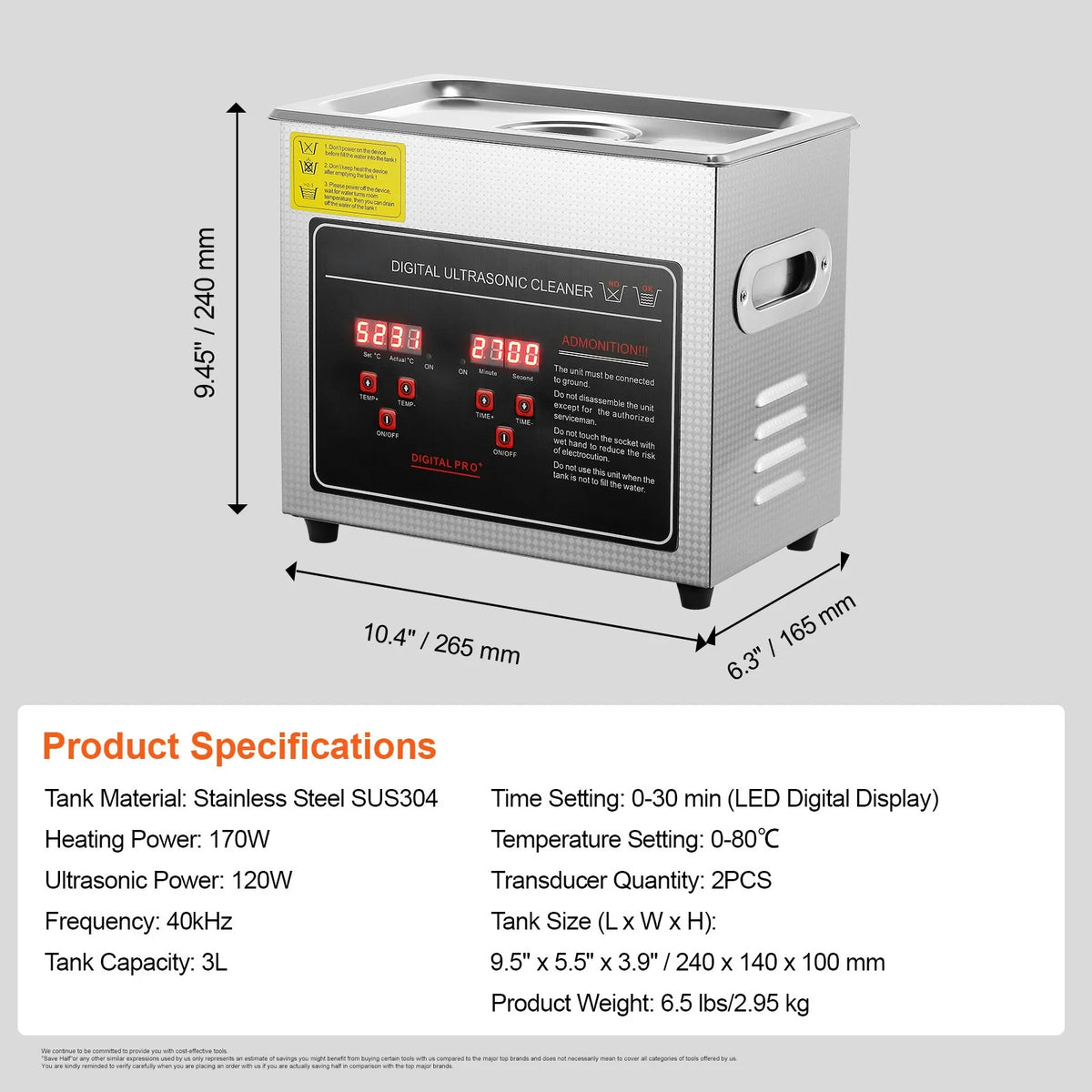 Succebuy Stainless Steel Ultrasonic Cleaner Portable Cleaning Machine For Home