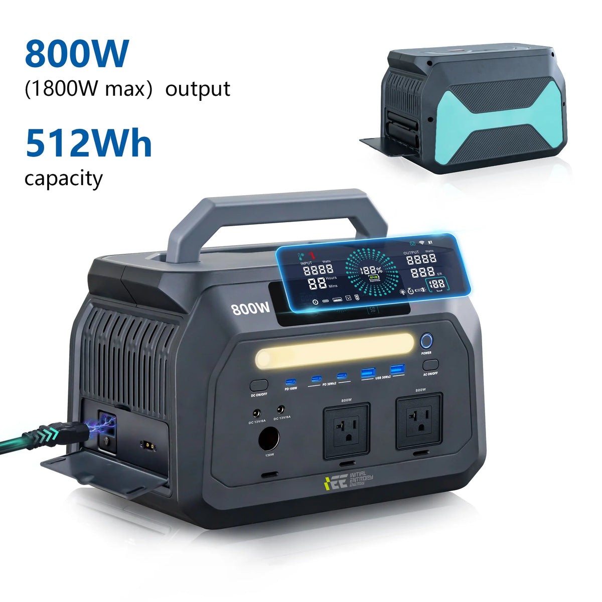 IEE P800 Portable Power Station 512Wh LiFePO4 Solar Generator 800W