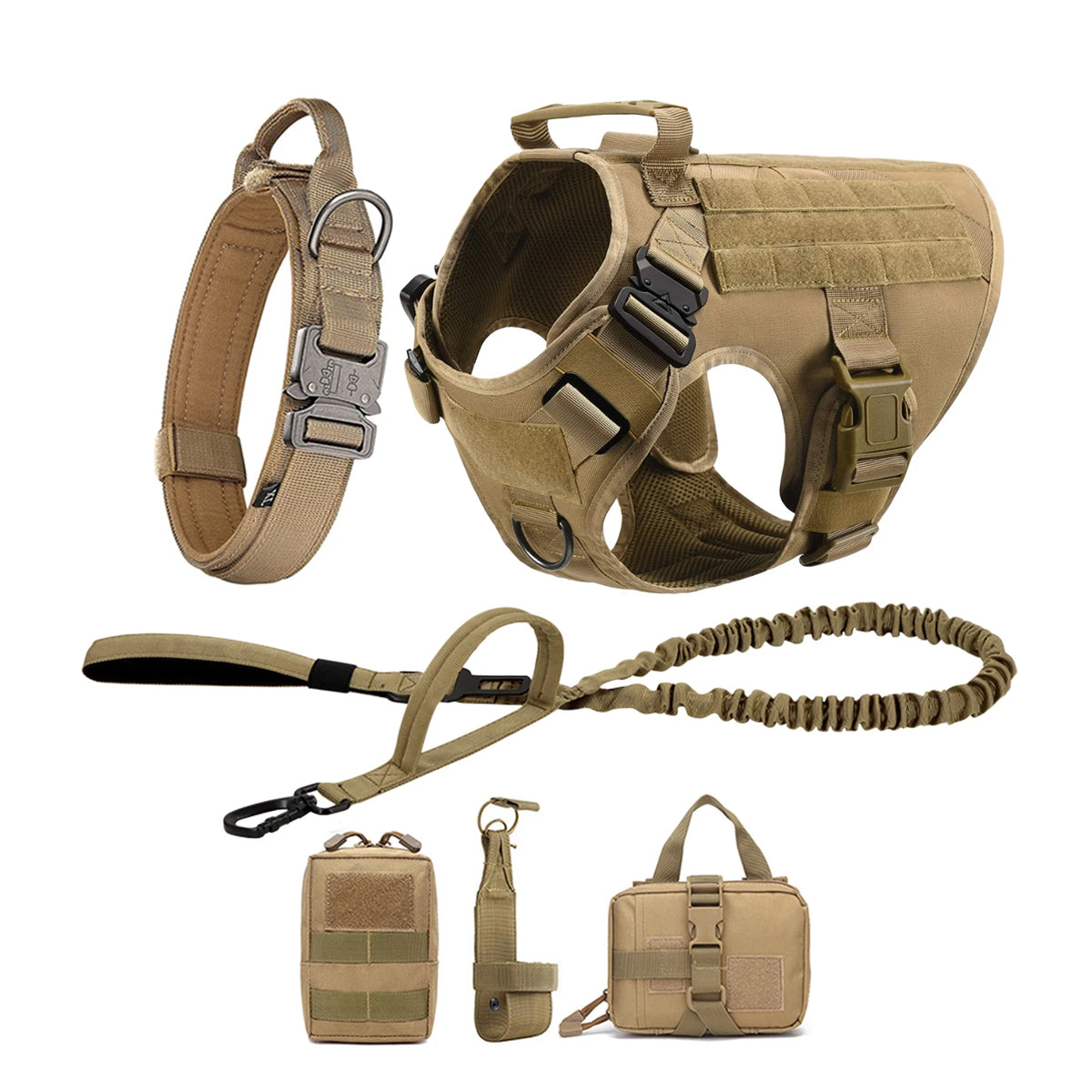 Nylon Tactical Dog Harness With Molle Pouches For Large Breeds