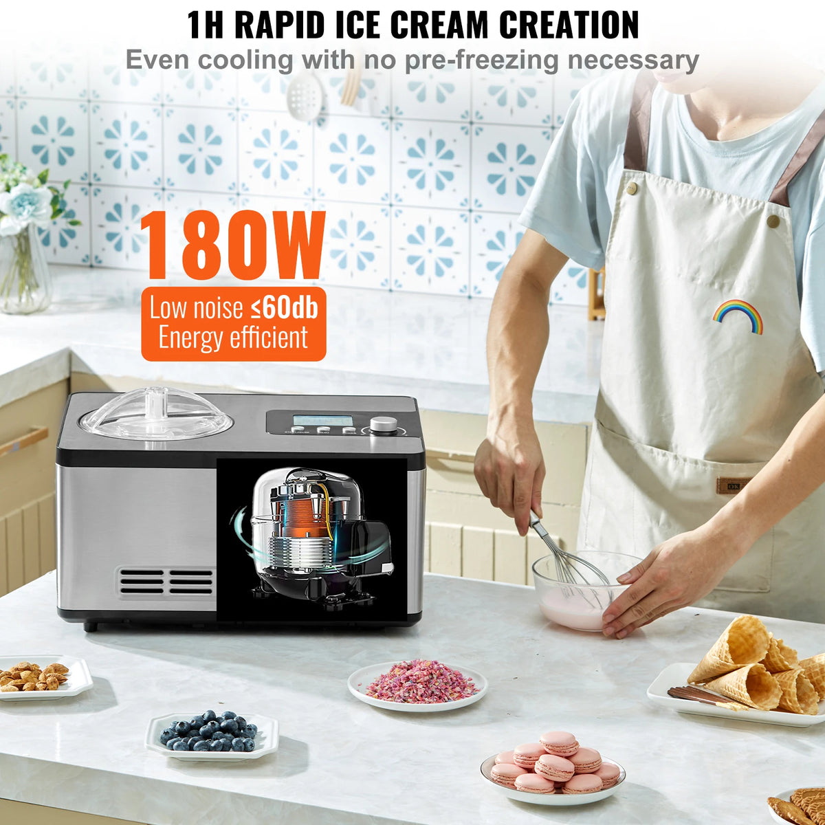 SucceBuy Automatic Ice Cream Maker Built In Compressor Yogurt Machine