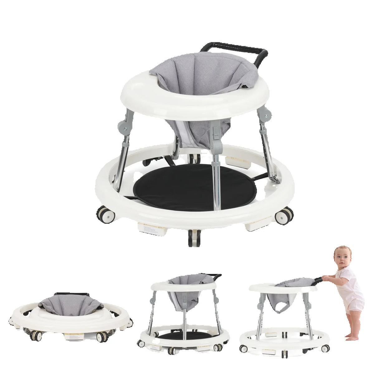 Stable Baby Walker With Adjustable Height And Foldable Activity Tray