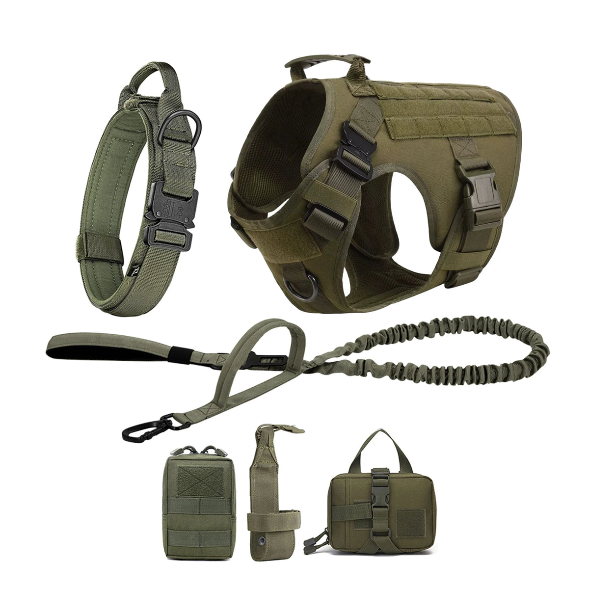 Nylon Tactical Dog Harness With Molle Pouches For Large Breeds