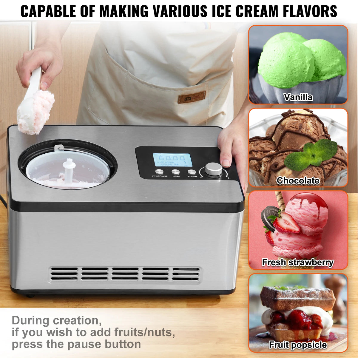 SucceBuy Automatic Ice Cream Maker Built In Compressor Yogurt Machine