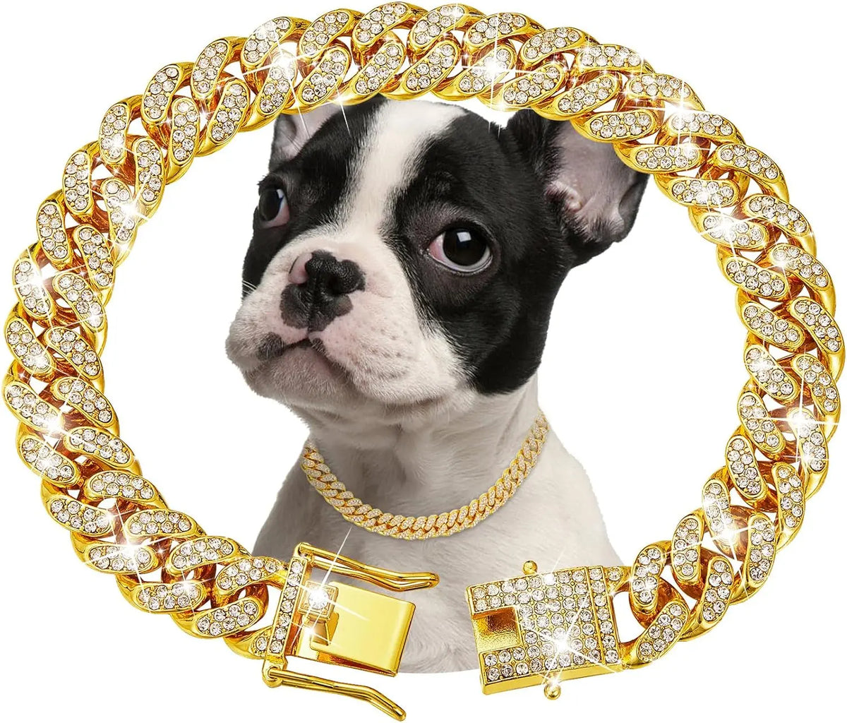 Luxury Gold Metal Dog Chain Collar Stainless Steel