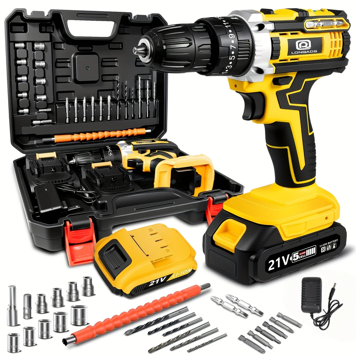 21v Cordless Drill Driver Kit With Led Light