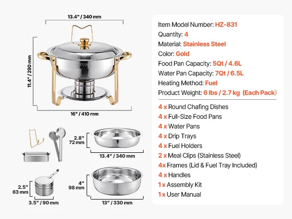 SucceBuy Stainless Steel Chafing Dish Buffet Set With Four Full Size Pans For Catering
