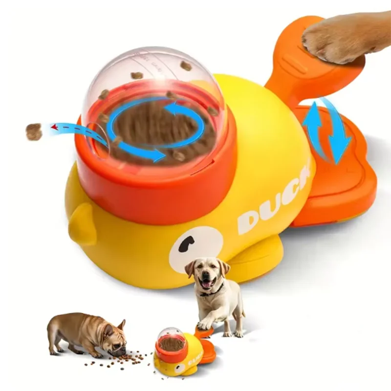 Yellow Duck Interactive Dog Feeder With Puzzle Toy Design And Anti Slip Base