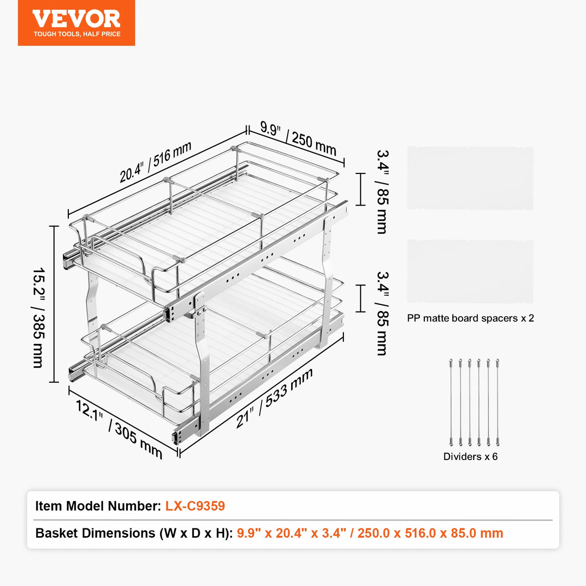 VEVOR Heavy Duty Chrome Plated Steel Pull Out Cabinet Organizer