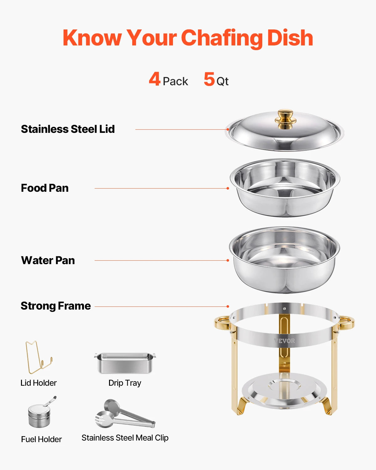 SucceBuy Stainless Steel Chafing Dish Buffet Set With Four Full Size Pans For Catering