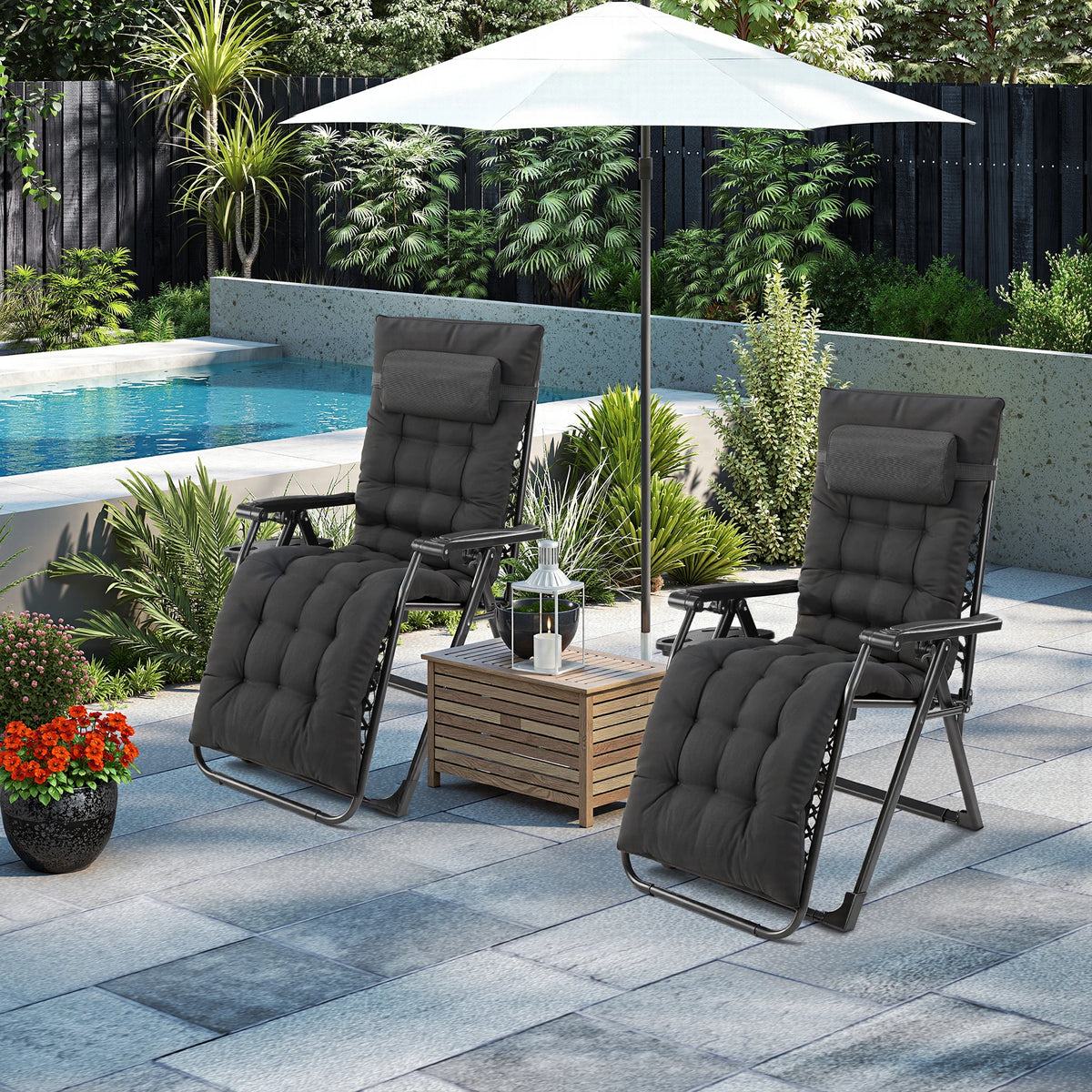 JHK Zero Gravity Recliner Folding Lounge With Cup Holder Cushion