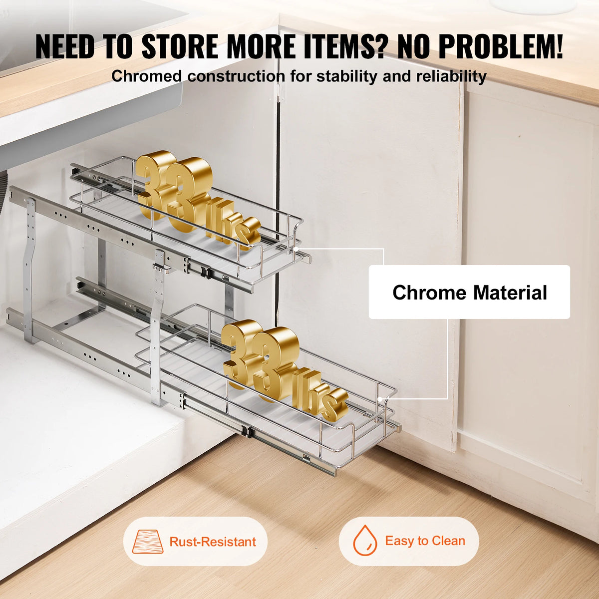 VEVOR Heavy Duty Chrome Plated Steel Pull Out Cabinet Organizer