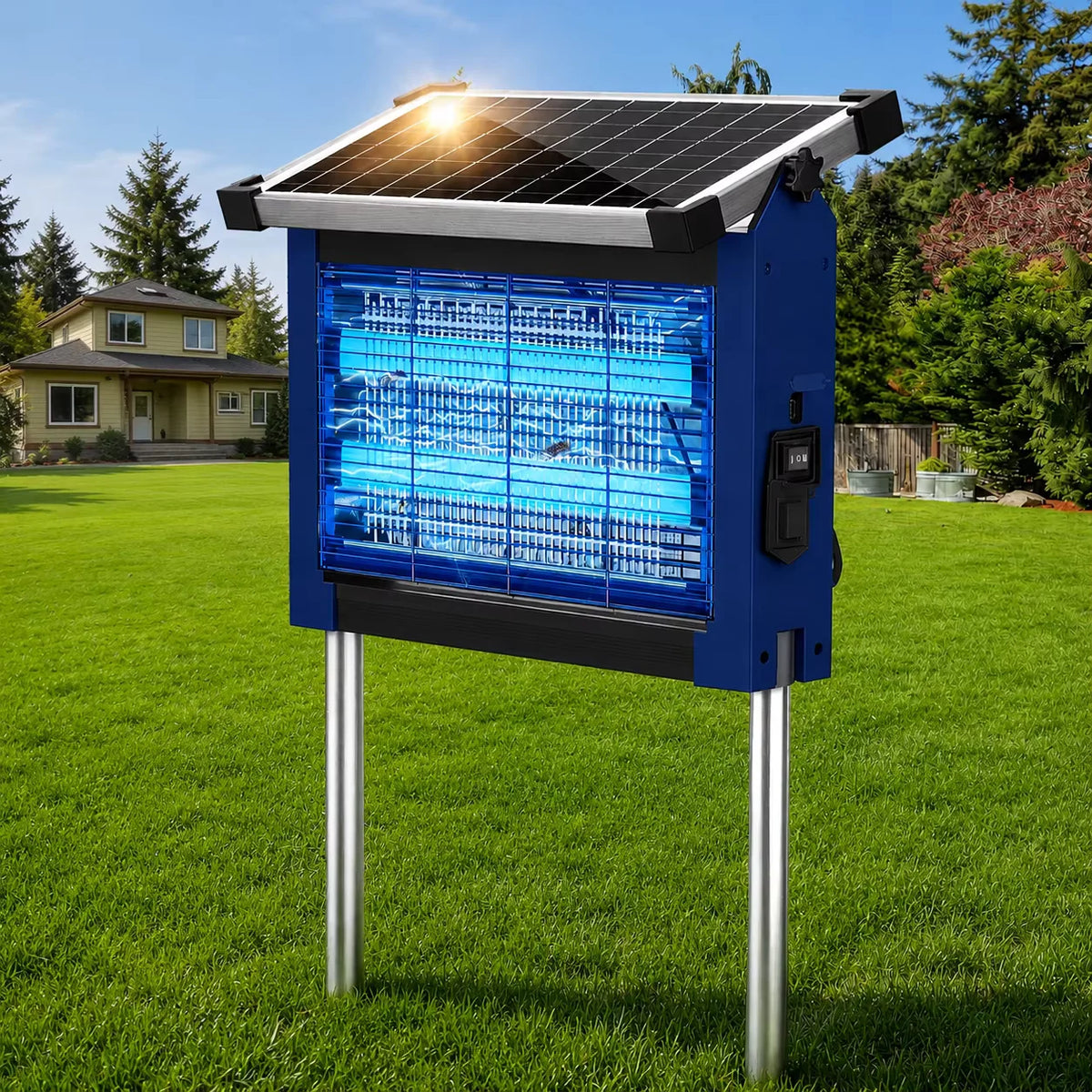 Solar Bug Zapper Outdoor Waterproof 4500V Electric Mosquito Trap Garden